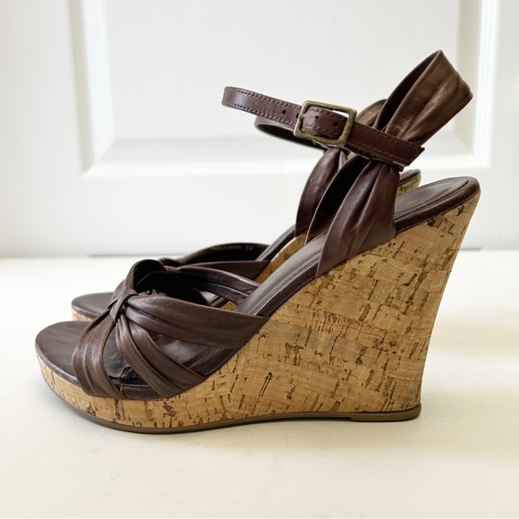 Aldo Brown Leather Wedge Sandals Cork Heel Ankle Strap Size 38 - Picture 6 of 16